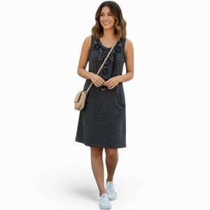 Gray Sleeveless Beaded Mini Dress with 2 Front Pockets